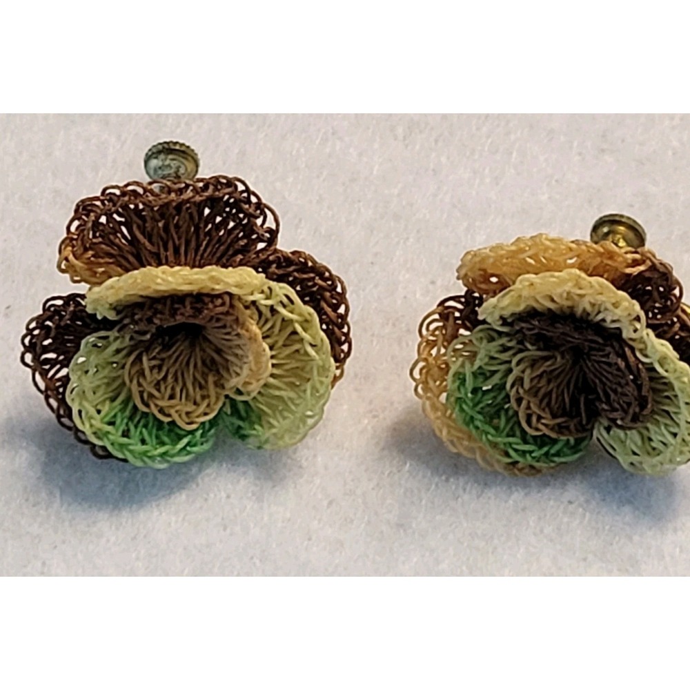Vintage MCM Marcel Boucher Looped Mesh Wire 3D Flower Clip On Earrings